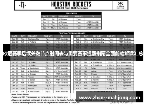 欧冠赛季后续关键节点时间表与重要赛事提醒指南全面前瞻解读汇总 欧冠赛季后续关键节点时间表与重要赛事提醒指南全面前瞻解读汇总
